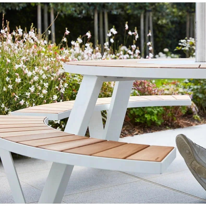 Street Round Bench Chair Table Set Restaurant Wooden Table Bench Seats Aluminum Modern Patio Picnic Bench