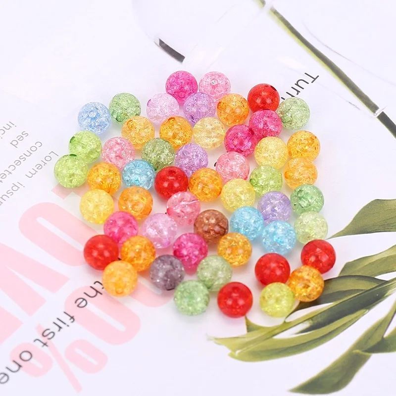 Wholesale 8mm-16mm Crack White Acrylic Round Loose Plastic Beads With Hole For DIY Jewelry Making