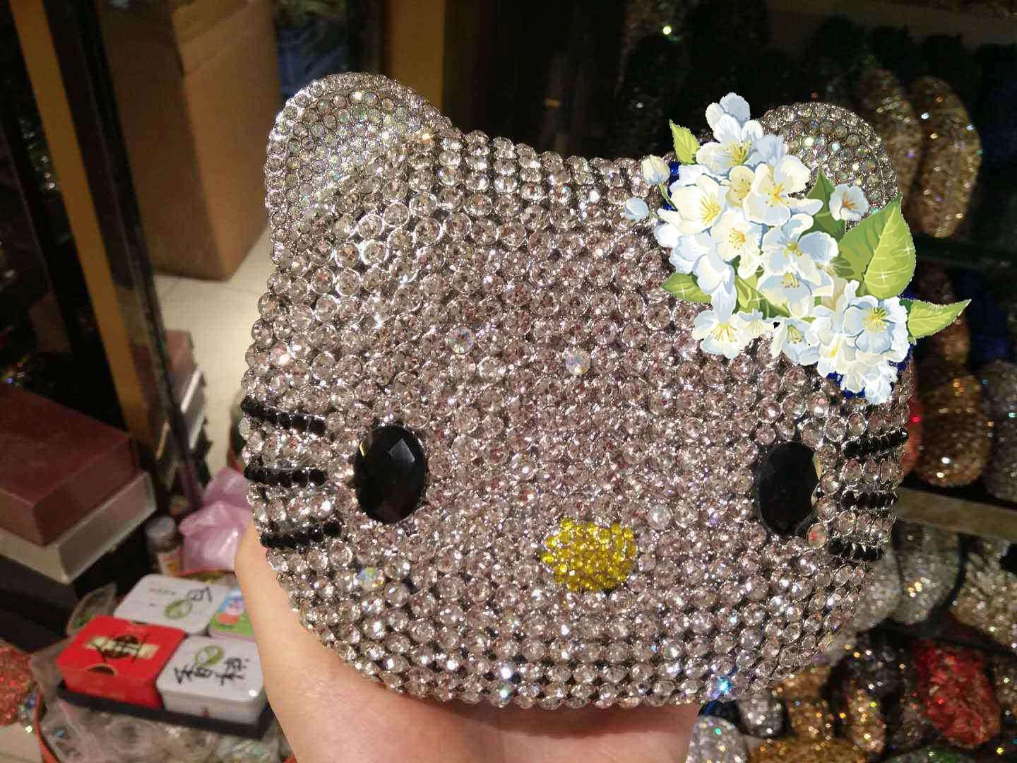 Factory Direct Sale Wedding Cute Bag Rhinestone Diamond Cat Shape Clutch Ladies Evening Bags