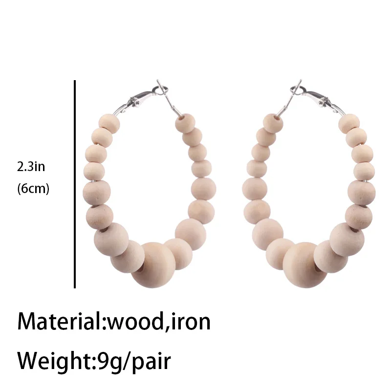 Bohemian Jewelry African Women Wooden Beads Earrings Big Beaded Hoop Earrings Handmade White Wood Earrings