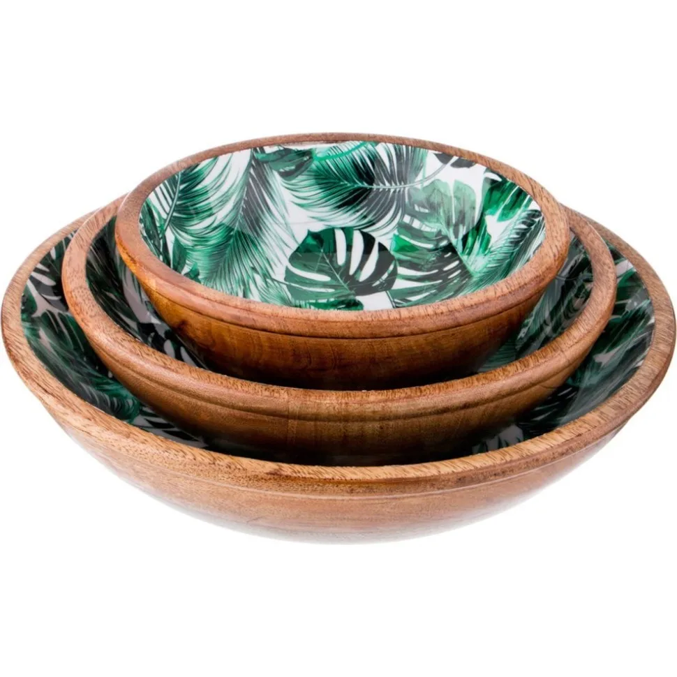Tropical Natural Wood Printed Enamel Salad Bowl Or Fruit Food Serving Bowls For Dining Room