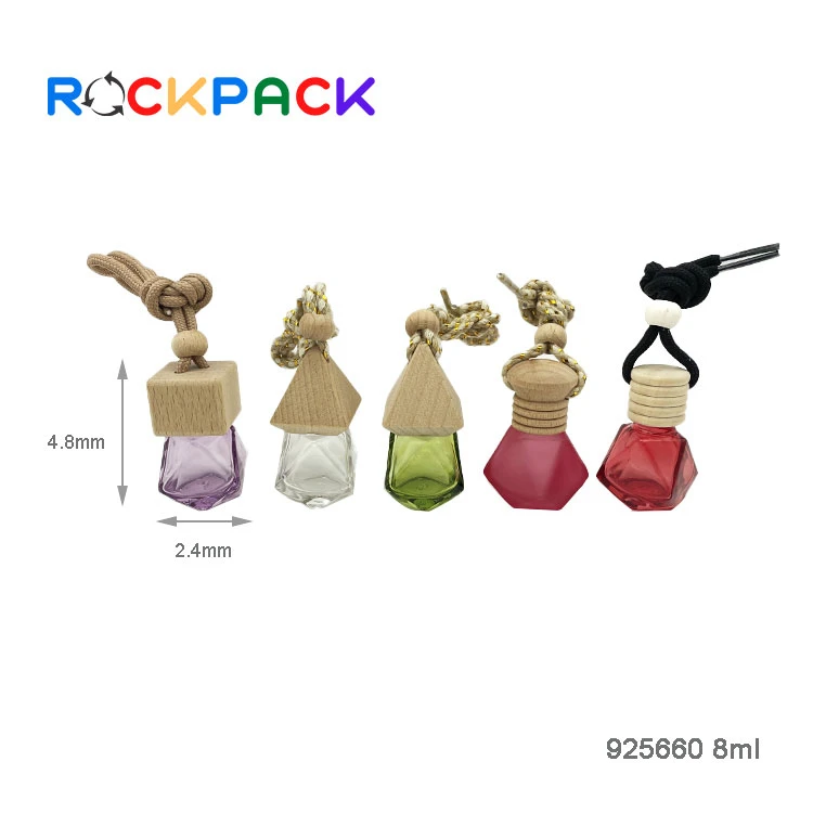 8 мл декоративные красочные стеклянные подвесные автомобильные флаконы для духов с деревянной закручивающейся крышкой