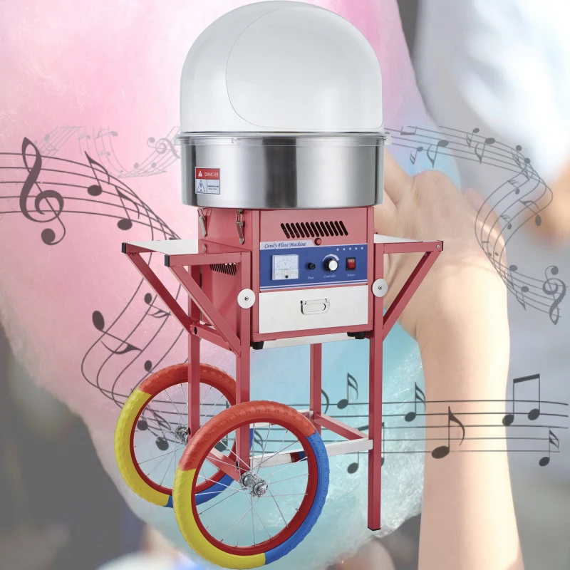 .China Factory Price 110V/220V 1000W Copper Motor Candy Floss Machine with Car and Cover