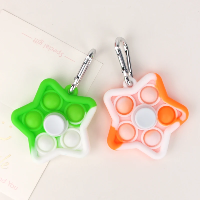 New Design Toys Five Stars Full Food Grade Silicone Push Pop Bubble Keychain Toy Fidget Spinner with Key Chain