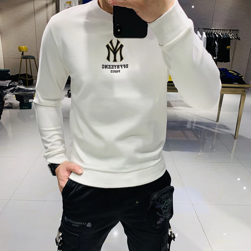 Custom hot drilling trend pull over sweater korean sweater men designer crew neck sweater