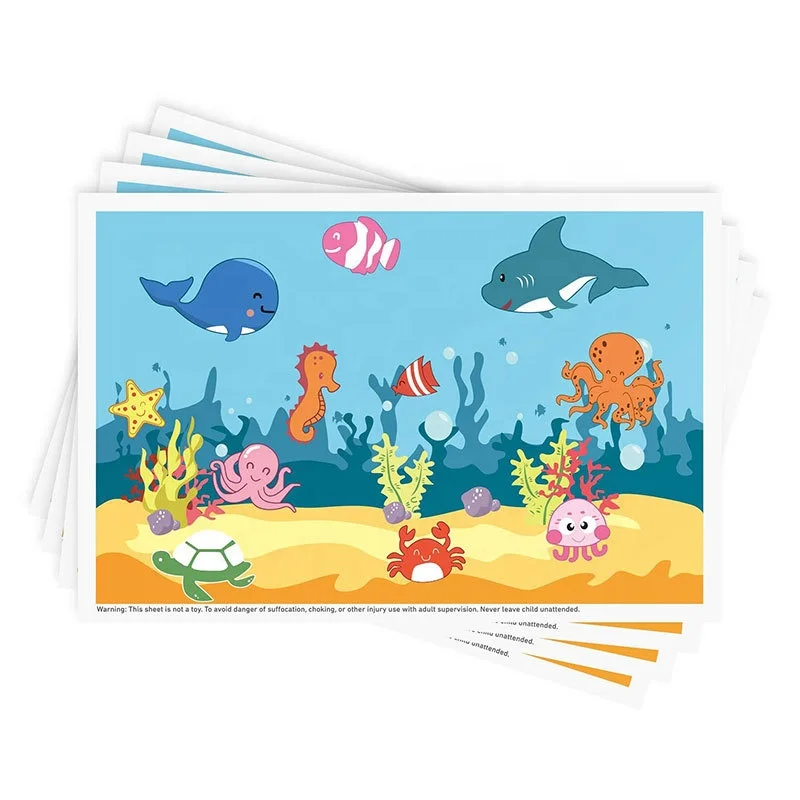 Custom print disposable 12x14 Inch BPA free table mat disposable stick on placemats for baby kids restaurant