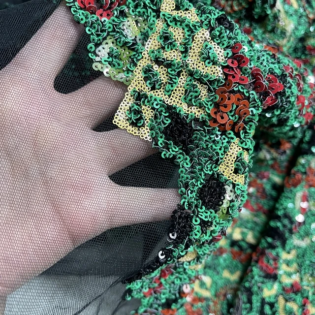embroidery fabrics 3D wholesale floral sequin tulle Italian style  luxury fabrics for  design dress