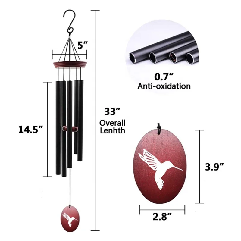 Wholesale Home Decoration 33 Inch Aluminum Tubes Wind chimes  five-tube wind chimes  Hanging Decor  Memorial Wind Chimes