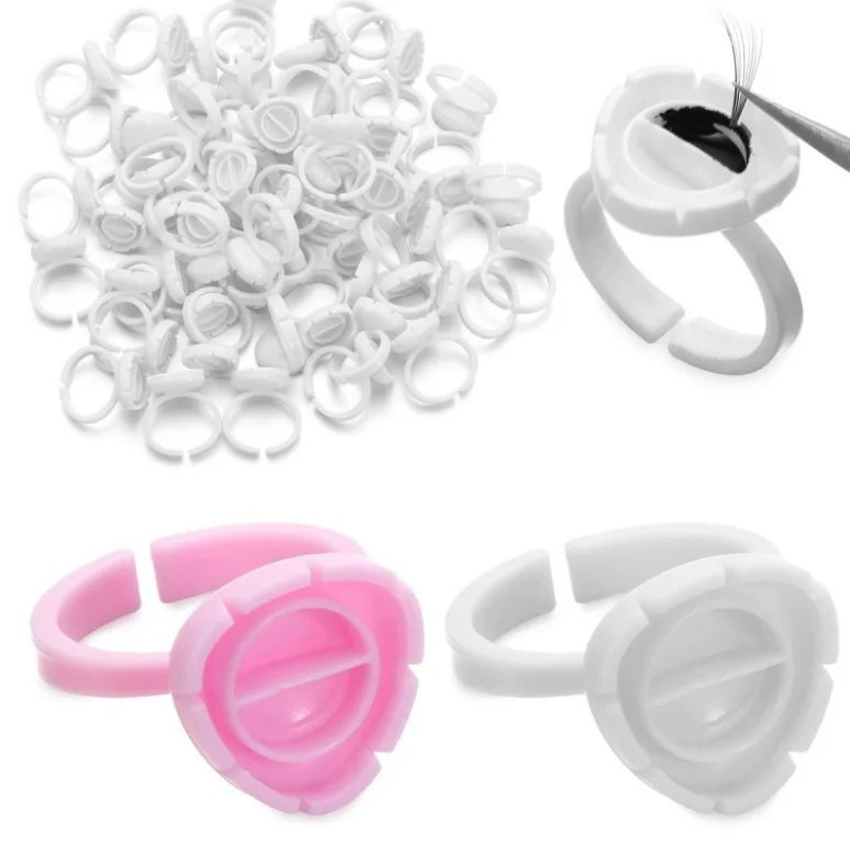 Pink/blue/white Eyelash Glue Cup 100pcs/bag Easy Fan Cup Lash Extensions Ring Blooming Sun Flower Glue Cup
