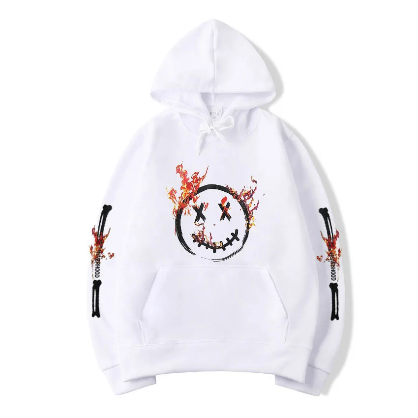 Новый стиль 100% органический хлопок спортивная толстовка с рисунком улыбки 3D огненный принт Толстовка мужской полный комплект толстовки