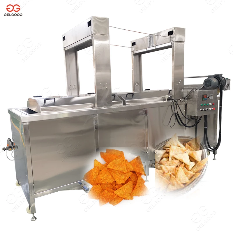 Low Efficiency Food Pellet Frying Belt Fryer Doritos Chips Frying Machine