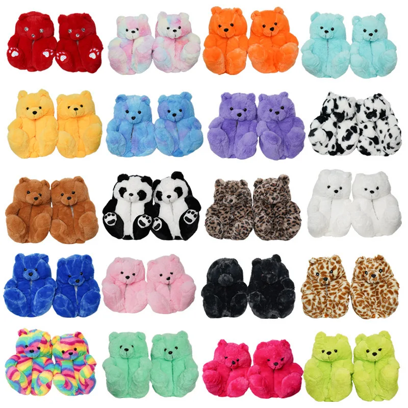 Teddy Bear Slippers  Us Warehouse Fuzzy Teddy Wholesale Plush Adult Slipper House Teddy Bear Slippers For Women Girls