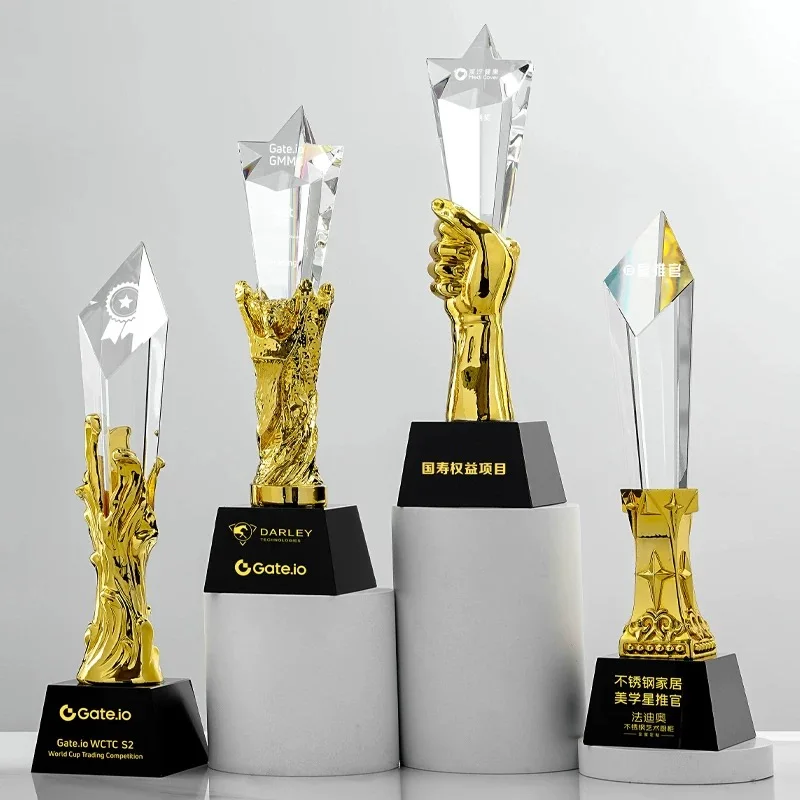 New Arrival Star Trophy Personalized Employee Recongnition Awards Crystal Staff Appreciation Trophies Cup With Black Base