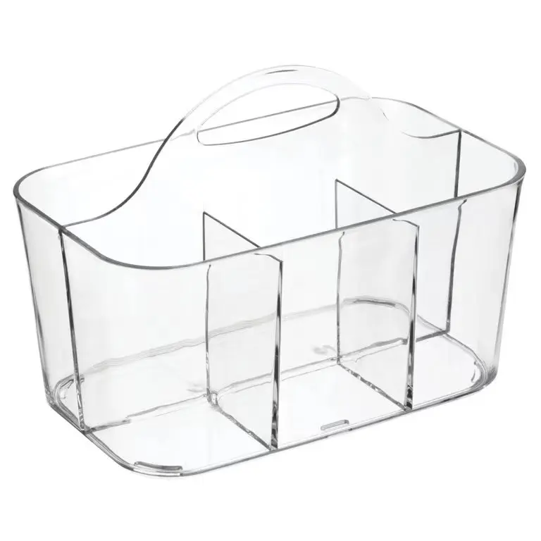Clear Plastic Makeup Storage Organizer Caddy Tote, Divided Basket Bin, Handle for Bathroom, Holds Eyeshadow Palettes, Nail Polis