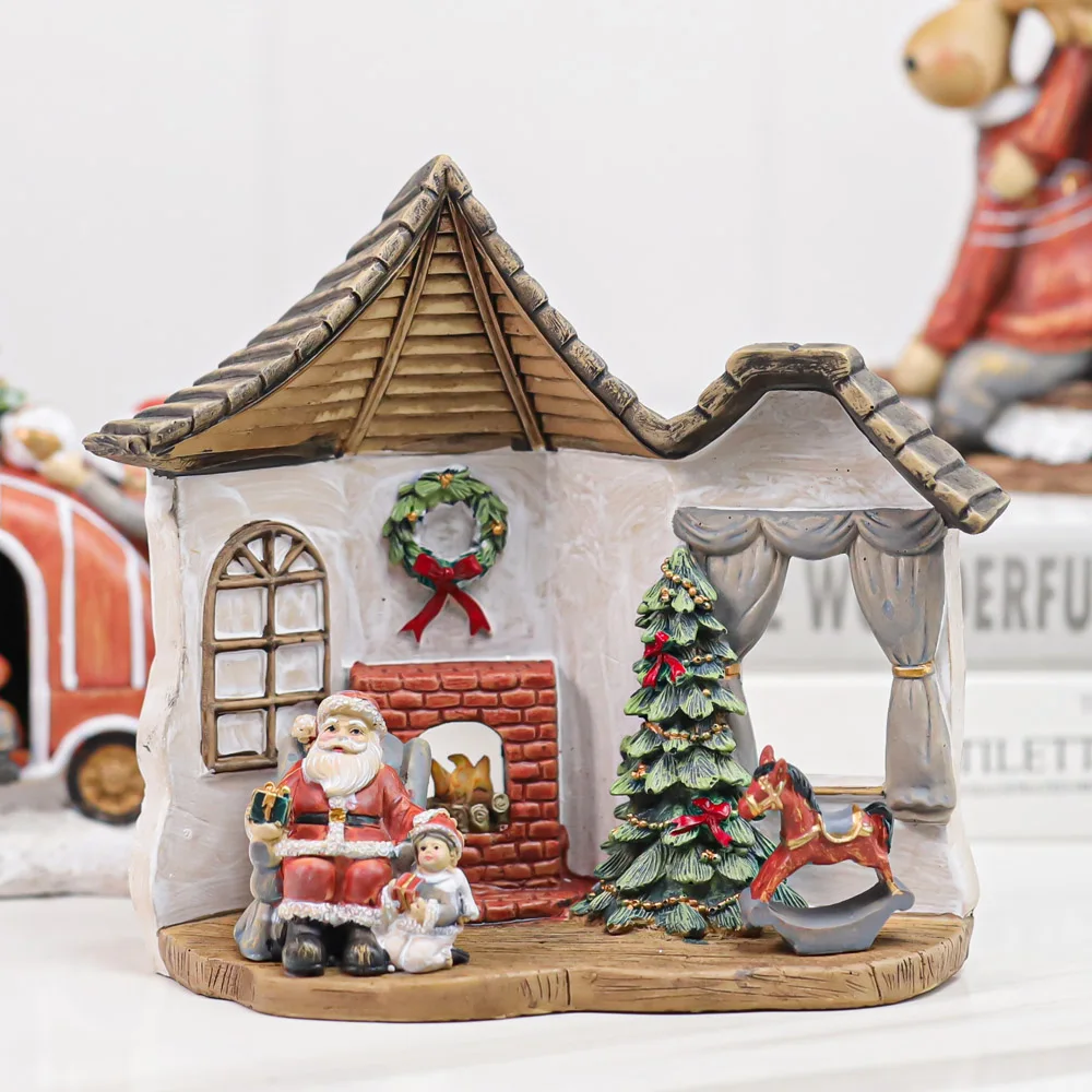 Custom Christmas Figurine Resin Figurine Snow House Christmas Decorations Vintage Europe Folk Art Fairy Home & Garden Decor 