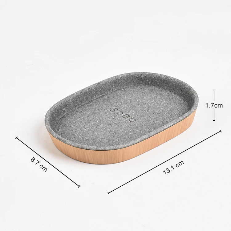 Oval Grey Concrete Effect and Hand-painted Wood Grain Resin Soap Dish
