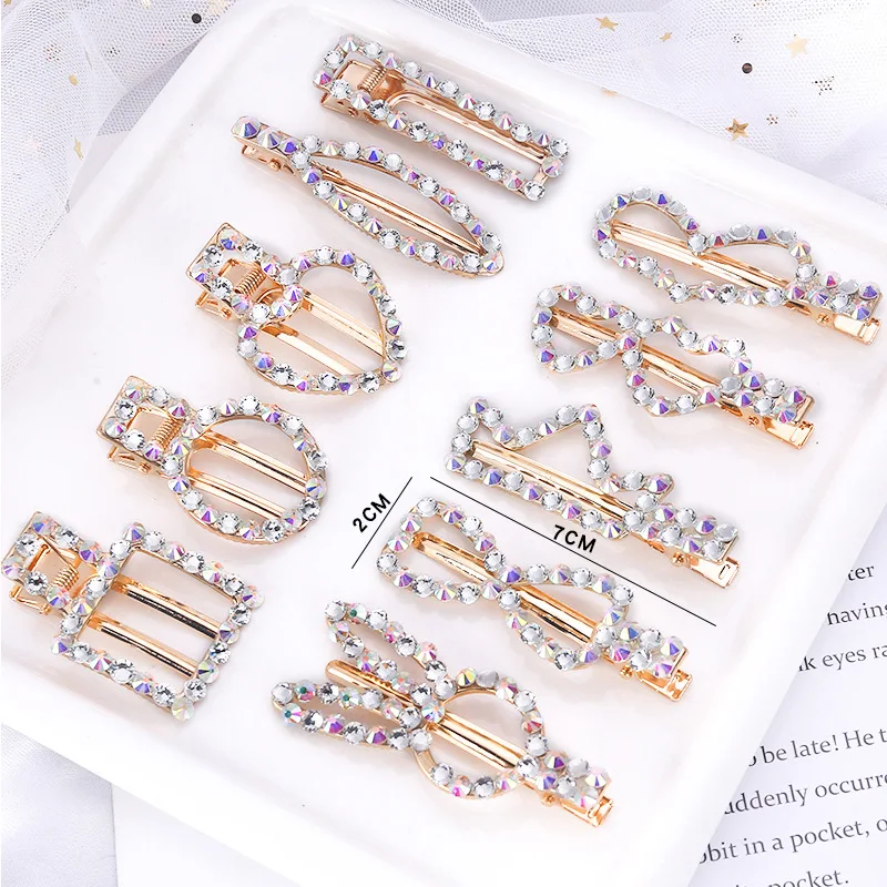 Fashionable rhinestone hair clips geometry duck bill hairpin women hair accessories