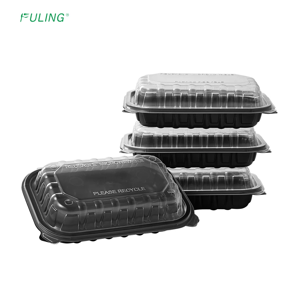 FULING 9x6x3' 1-Compartment Dual Color Clamshell Food Container Hinged Disposable Plastic MFPP Take away Lunch Box