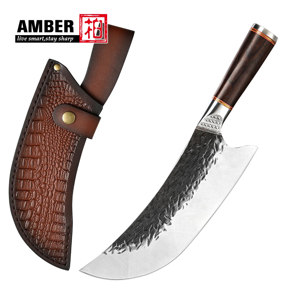 High Carbon Steel Butcher Cleaver Boning Fillet Kitchen Serbian Knife viking Handmade Forged Chef Almazan Knife with leather Bag