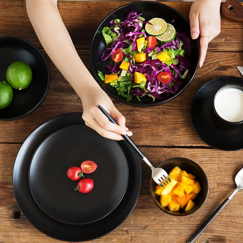 Wholesale black matte dinner stoneware plates used in wedding restaurant hotel events