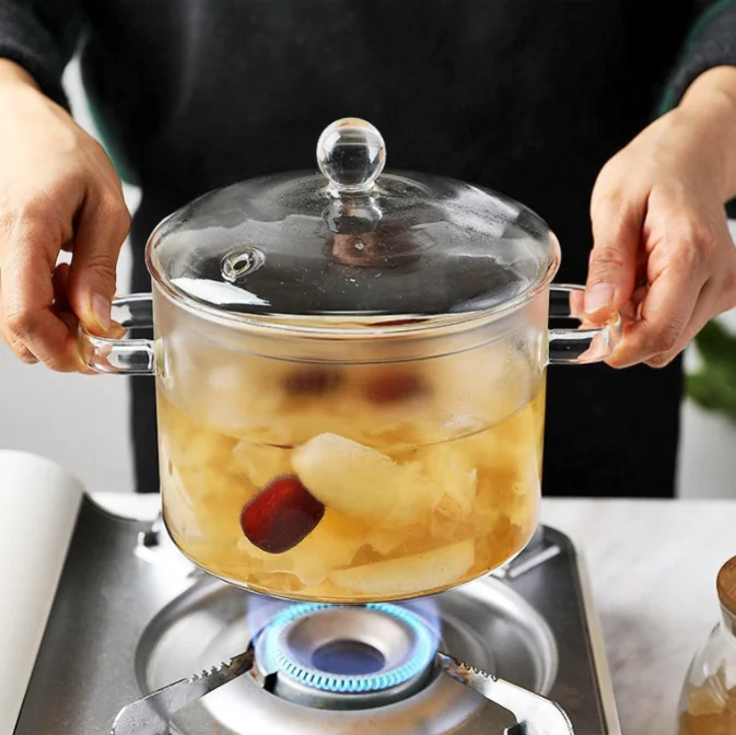 Hot sale high borosilicate soup pot clear glass cooking pot heat resistant  can be used for domestic