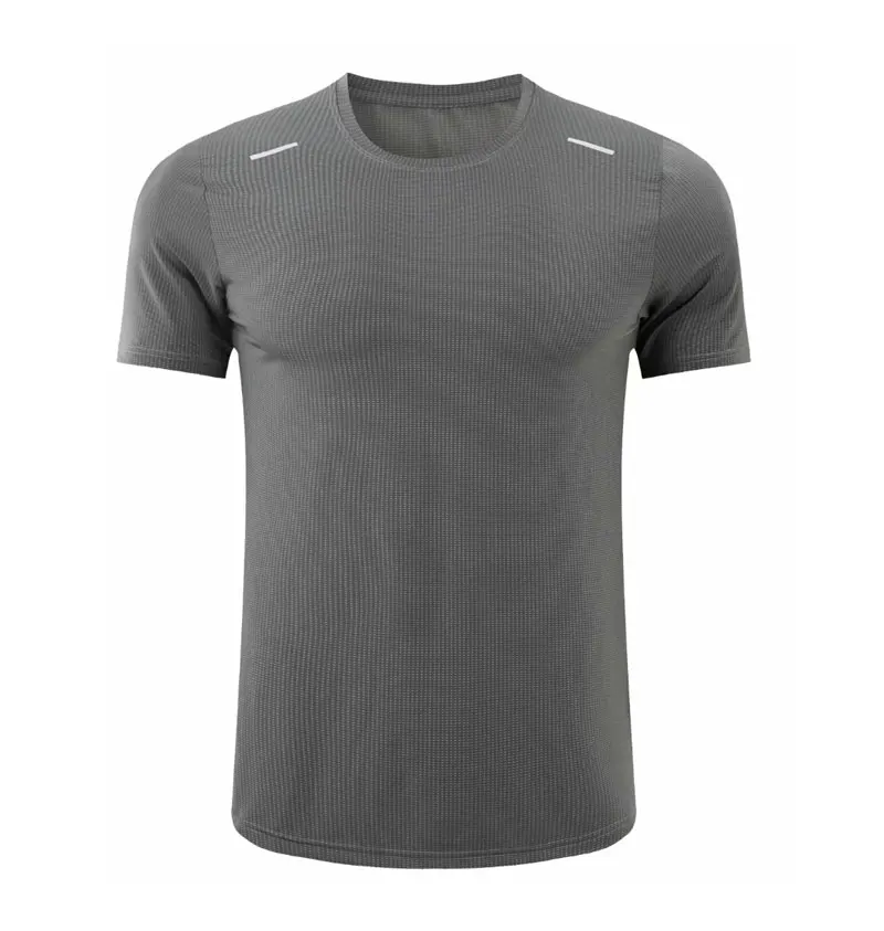 
2021 wholesale men custom reflective logo sports running active gym polyester t shirts fitness clothing apparel wear 