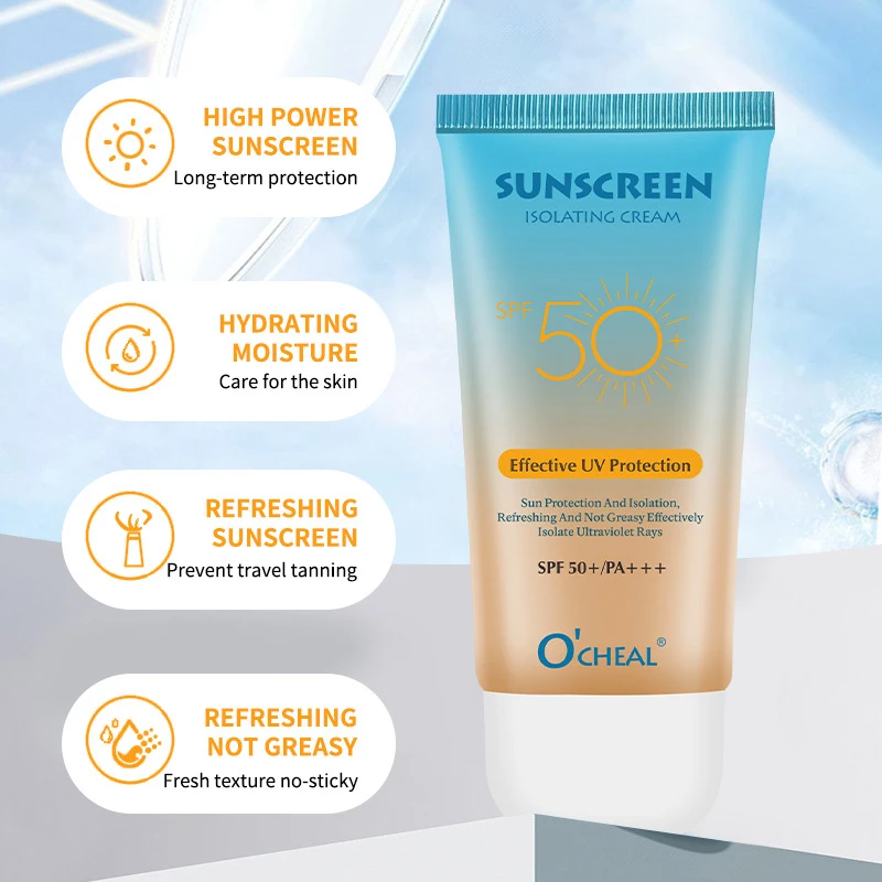 Private Label Korean Sunscreen Lotion Cream Long-Lasting UV Protection 50g Waterproof Facial Sunblock with SPF 50