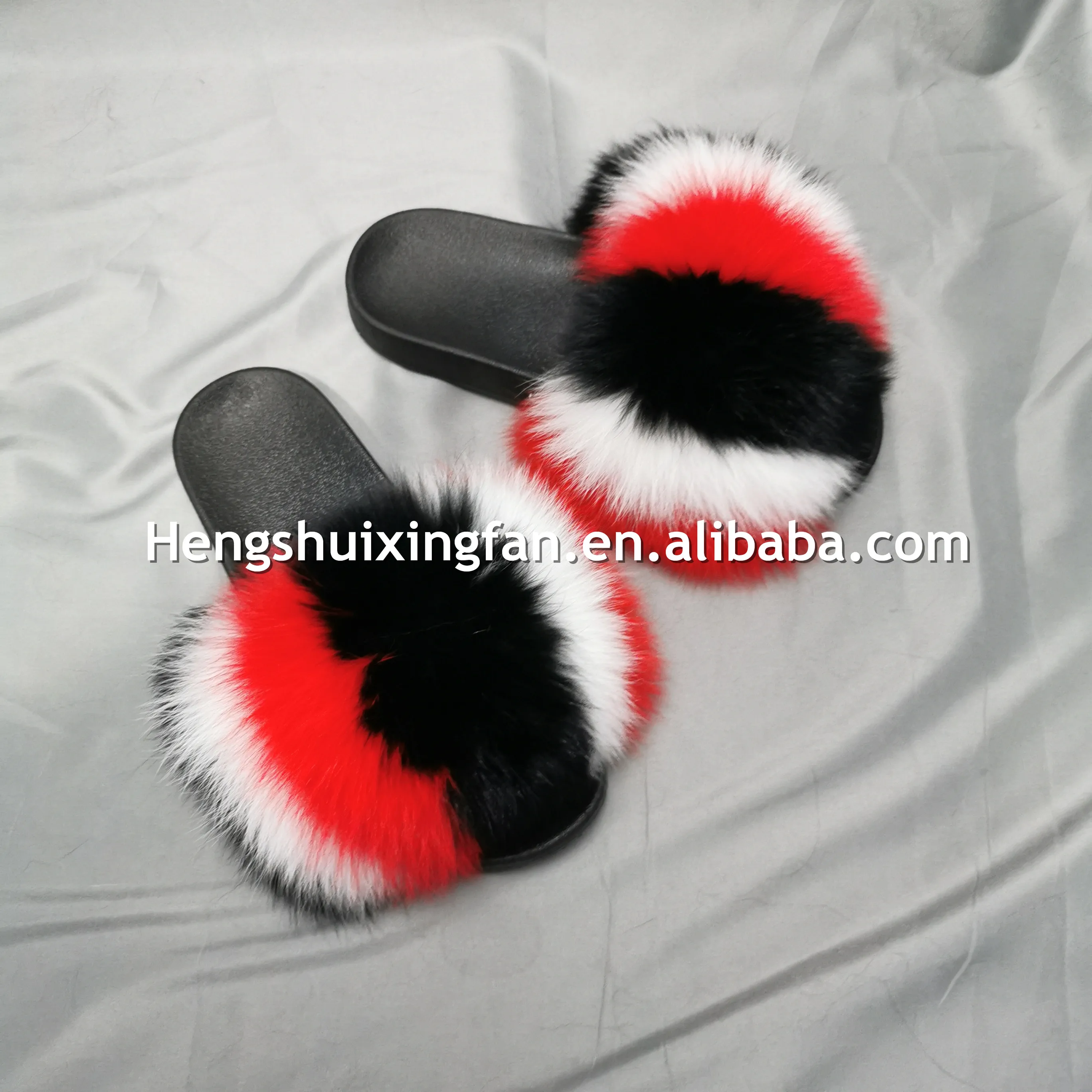 Women home furry fox  fur sliders shoes wholesale/ sandal fur