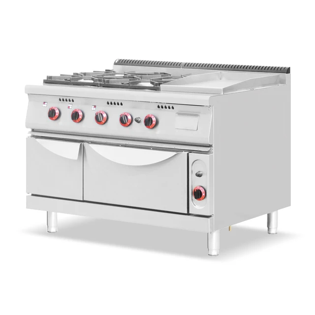 Commercial 4 Burner Gas Stove With Oven And Grill Griddle Industrial Gas Range Stove Cooker 4 Burner With Oven