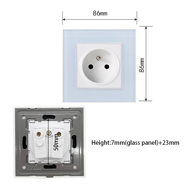 EU FR Russia Standard Socket Panel Touch Switch With Crystal Glass Frame White Black DIY Home Improvement