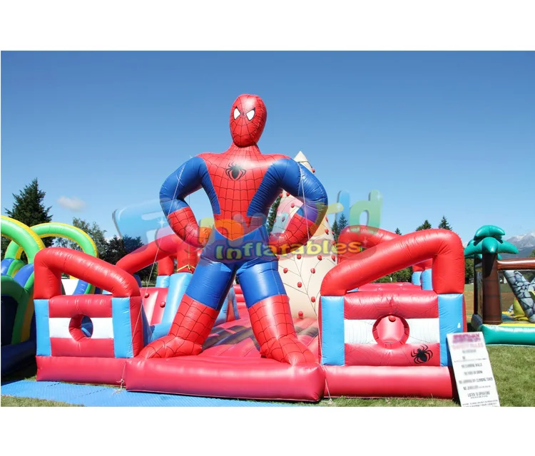 Commercial juegos inflables kidsbounce house spiderman jumping castle with slide  inflatable  obstacle course