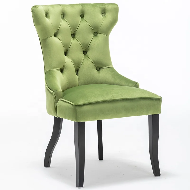 Apple green velvet solid wooden dining chair