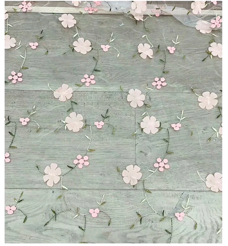 Hot Sale Colorful Cute Child Girl Lace Design Embroidery Fabric Wholesale Price 3d Small Flower Fabric