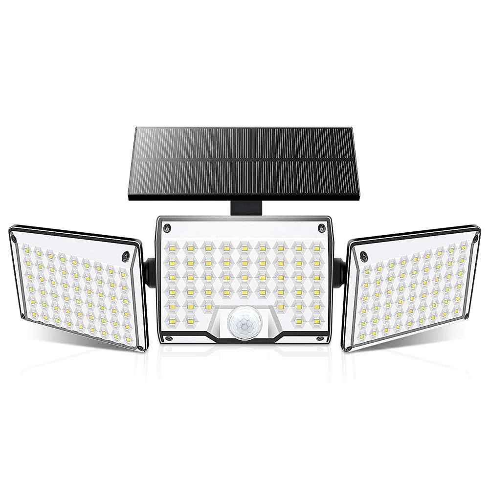 Black 3 Head Led Security Outdoor Solar Lights IP65 Waterproof 130led Solar Motion Sensor Wall Light