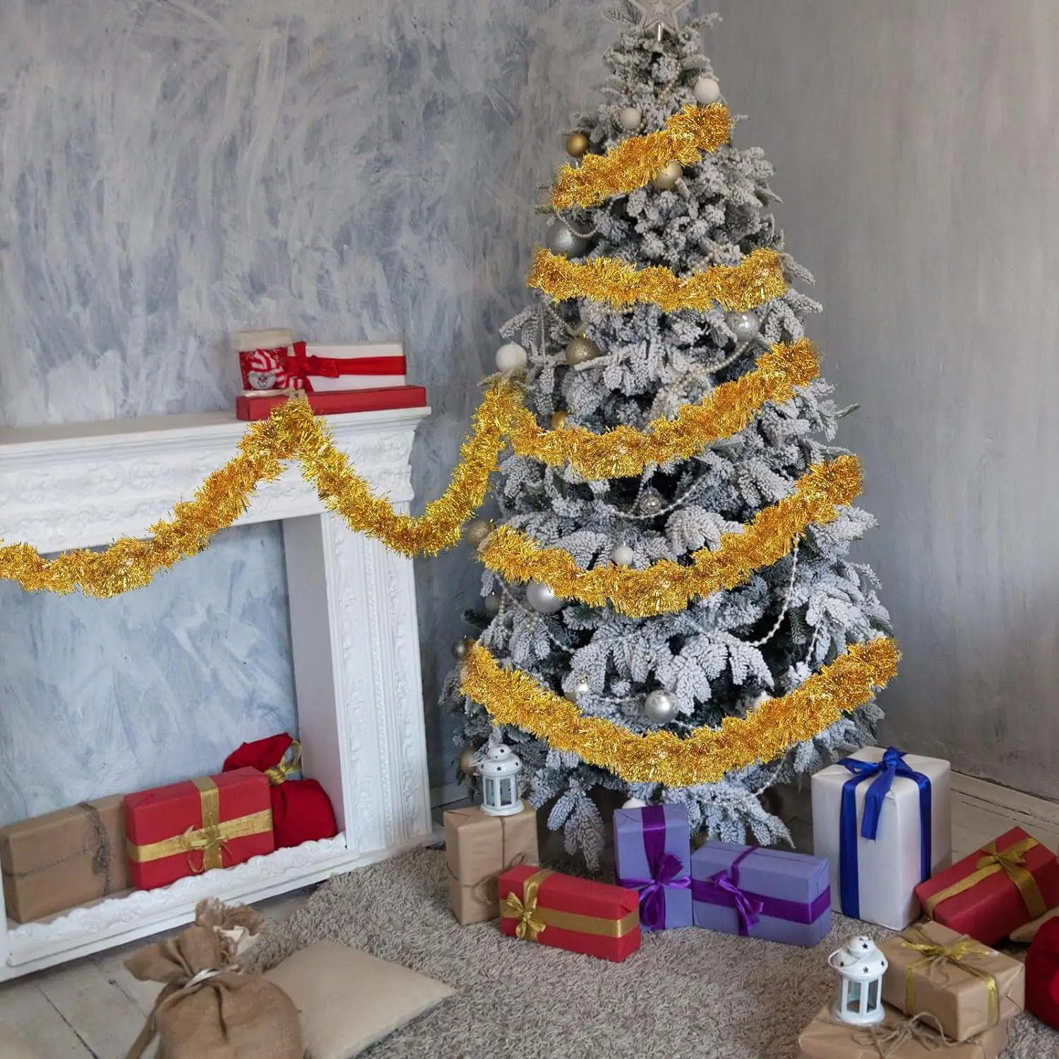 Cheap 6cm PET PVC Indoor Hanging Tinsel Garland for Festival & Wedding Decoration DIY Christmas Tree Decorations