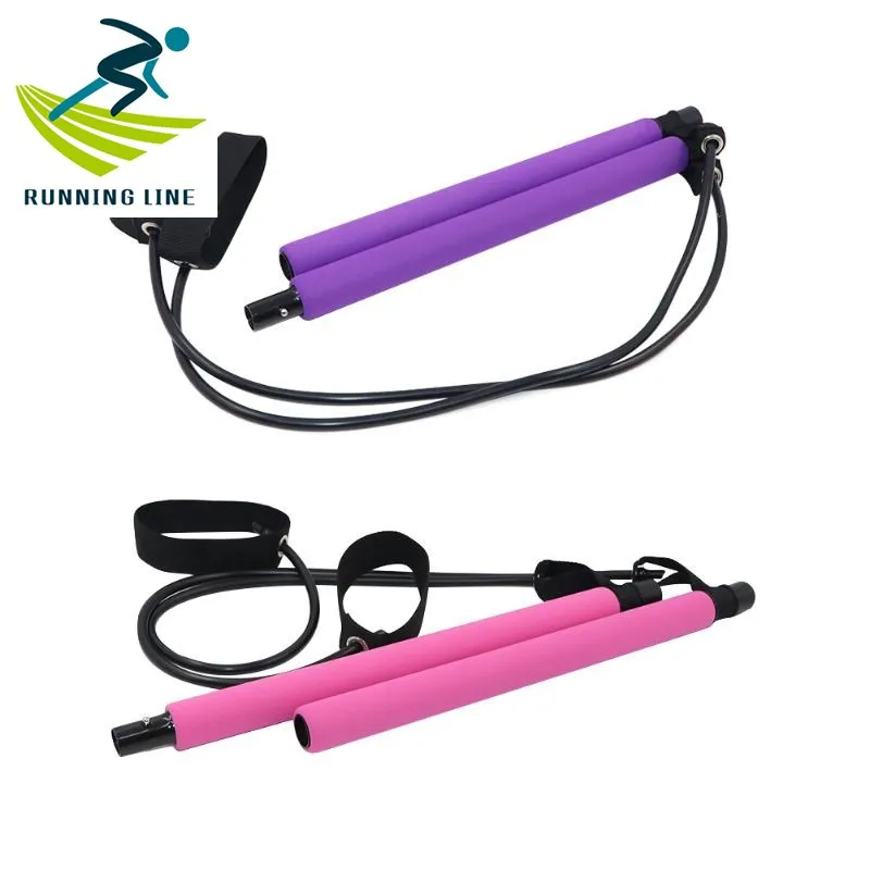 Exercise Rubber Bar Pull Rope Resistance Band, Portable Pilates Bar