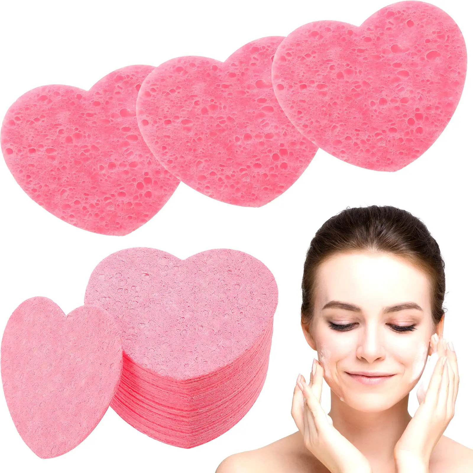 BONNO Heart Shaped Facial Sponge Compressed Natural Cellulose Sponge Reusable Cosmetics Makeup Remover Sponge Exfoliating