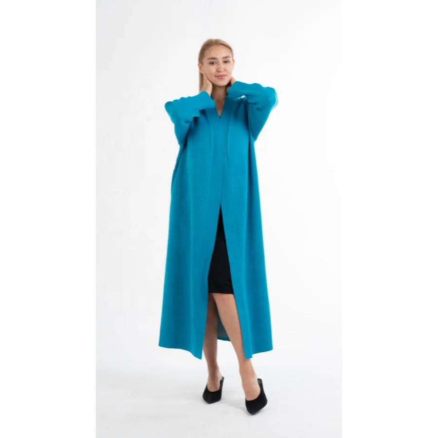 Модный женский длинный вязаный синий кардиган «икат» с принтом осень 2021