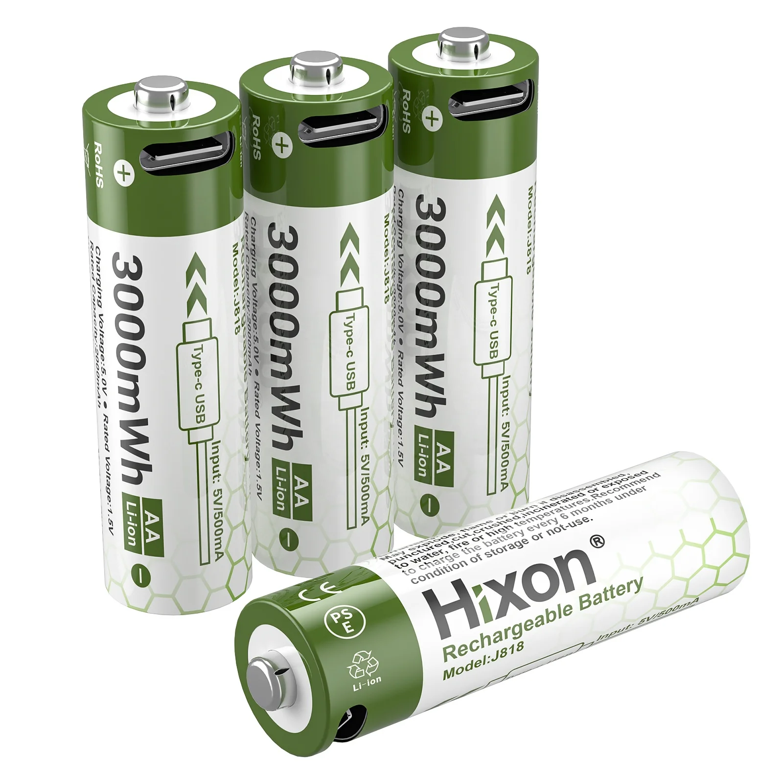 New design 1.5V AA rechargeable lithium battery type-c port 3000mWh high capacity battery for home appliances