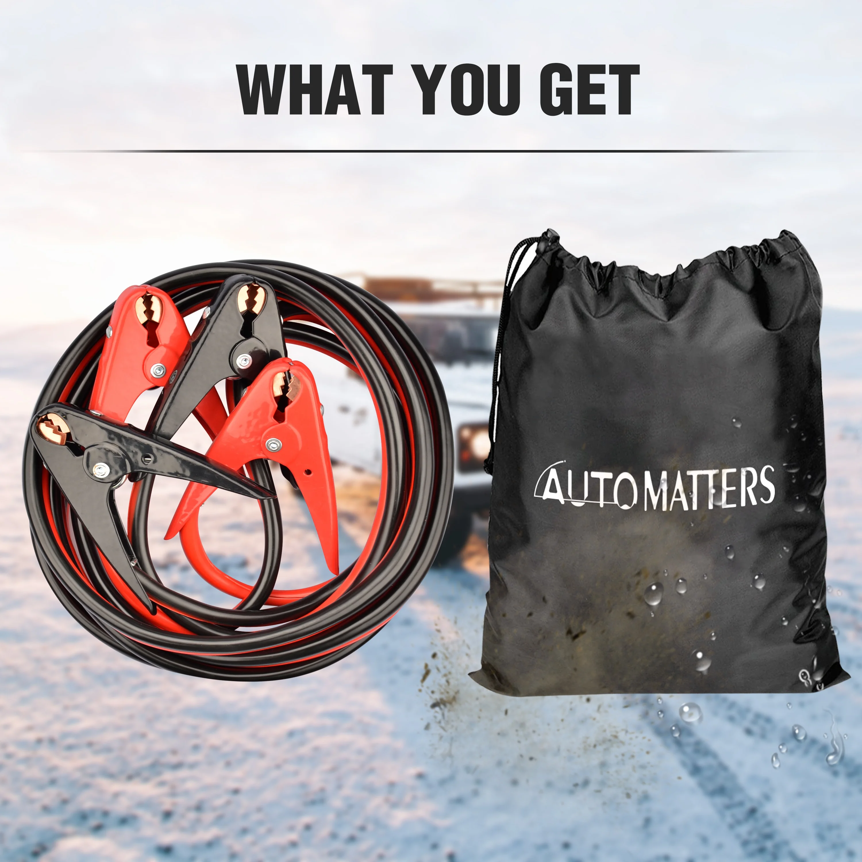 Jumper Cables, 25FT  2-Gauge, 600 AMP Automotive Vehicle Booster Cables