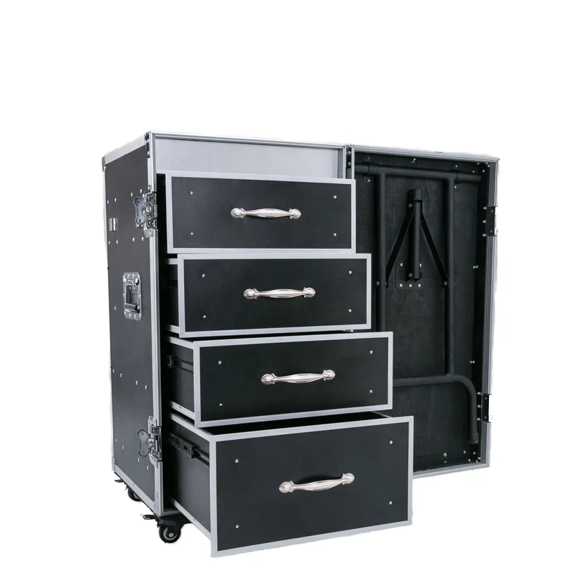 Heavy Duty Aluminum Black Aluminium Flight Case for Makeup With Four Drawers Detachable Doors OEM Customization Supported