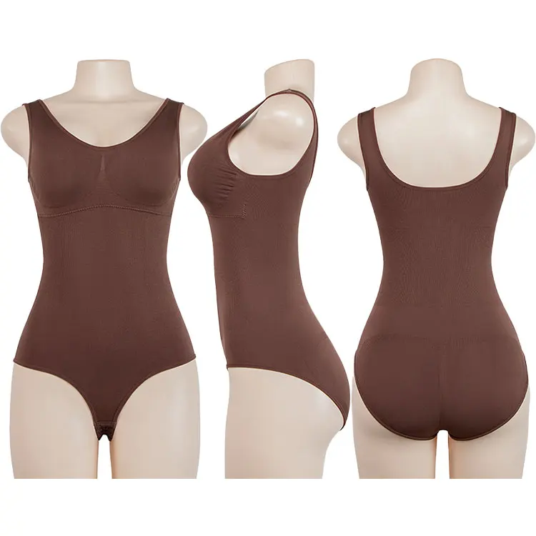 Female Firm Body Shapers High Quality Seamless Coffee Brown Bodysuit Spandex Shapewear For Women