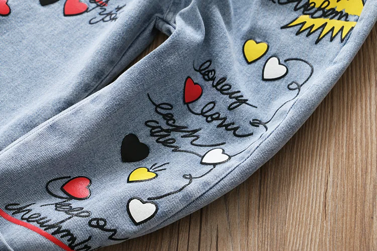 2020 Girls Jeans New Korean Youth Embroidered Jeans Print Heart Shaped Fashion Jeans Girls Clothing
