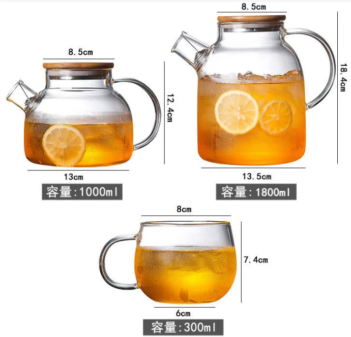 Teapot Heat Resistant Borosilicate Clear Glass with Tea Infuser Warmer and Glass or Bamboo Lid Brown Box CLASSIC Drinkware