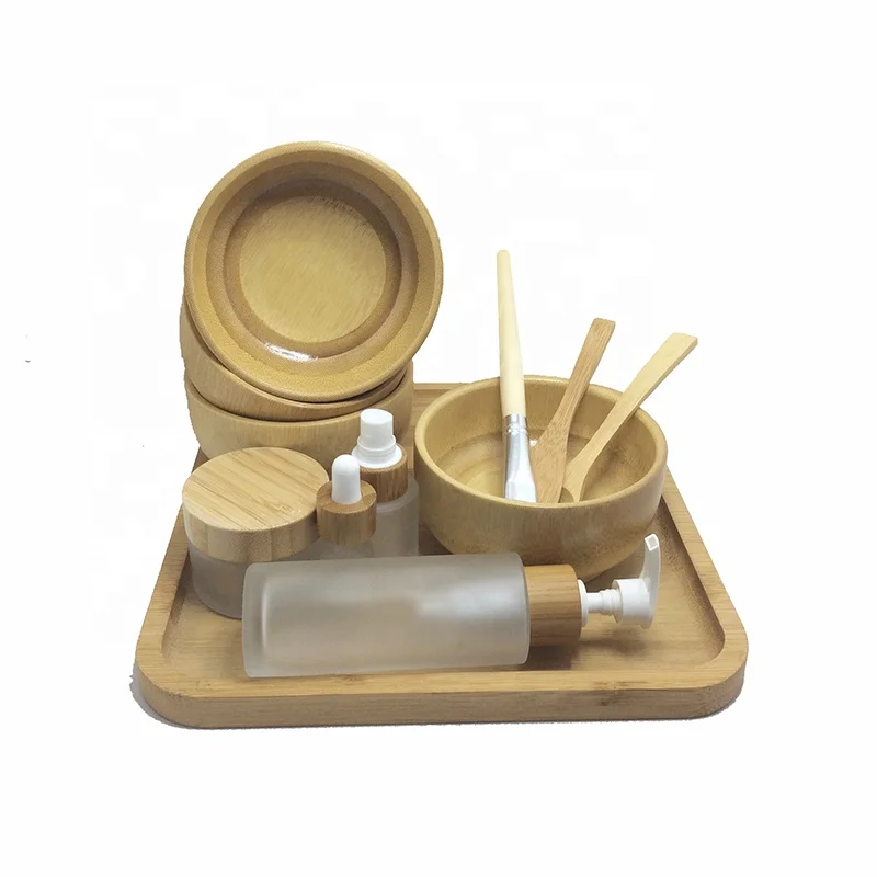 2023 New Makeup Tool DIY Bamboo Cosmetic Mixing Bowl Set, Equipped with Bamboo spatula and spoon