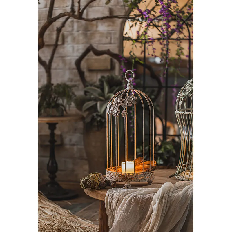 Handmade Design Antique Candelabra Birdcage Style Lantern Luxury Candles Holder Vintage Decorative Centerpieces Iron Candlestick