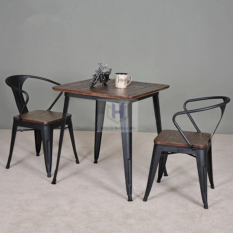 Wholesale Factory Durable Industrial Stackable Vintage Metal Wood Table Top Restaurant Dining Tolixes Chairs Tables_3