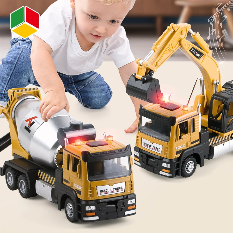 QS Toy 132 Scale Excavator Dumper Ladder Engineering Model Concrete Mixer Construction Alloy Metal Car Window Box Unisex 60 1:32