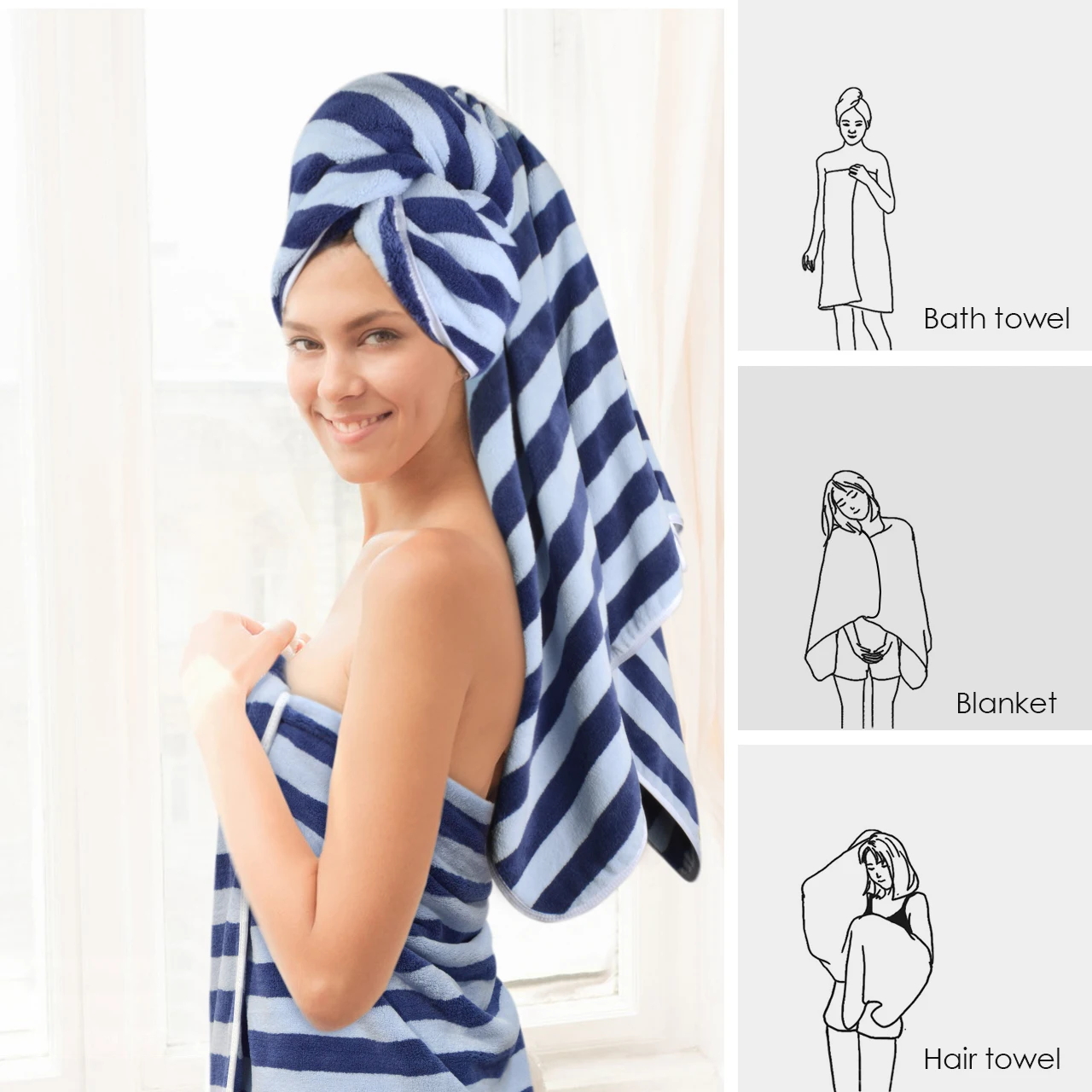 Wholesale Large Microfiber Hotel Bule Stripe Pool Bath Towel For Outdoor