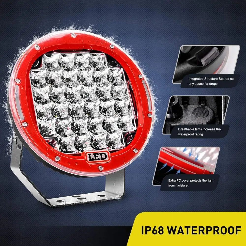 9 inch high power automotive Red round led spotlight offroad led driving light for off road driving 12V 24V